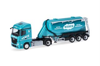 Herpa H0 MB Actros 18 Streamspace Eutersilo-Sattelzug, Weber Betonpumpen
