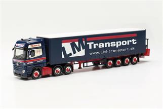 Herpa H0 MB Actros Bigspace Gardinenplanen-Sattelzug + Stapler, Leif Møller