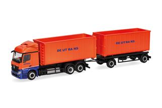 Herpa H0 MB Actros Streamspace 2.3 Abrollcontainer-Hängerzug, Deutrans