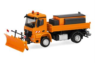 Herpa H0 MB Arocs S 18 Dreiseitenkipper-LKW 2achs mit Streuaufbau, kommunalorange