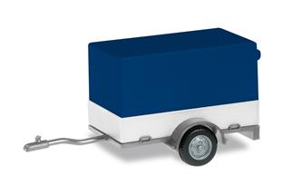 Herpa H0 PKW Planenanhänger 1achs, blau/weiss