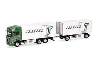 Herpa H0 Scania CR20 HD Kühlkoffer-Hängerzug, Traveco