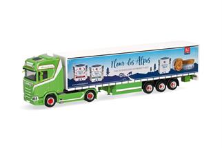 Herpa H0 Scania CS20 HD Gardinenplanen-Sattelzug, Urs Bühler - Fleur des Alpes