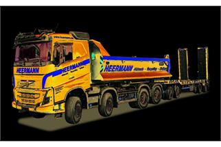 Herpa H0 Volvo FH 2020 FD Abrollmulden-LKW mit Goldhofer TU4-Anhänger, Heermann (SoSe NRW)