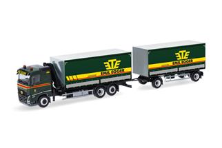 Herpa H0 Volvo FH GL FD 2020 Planen-Hängerzug mit Kran, Emil Egger