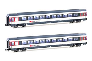 Hobbytrain N SBB Reisezugwagen-Set UIC-Z1 B ex. Bpm, schwarz/weiss/rot, Ep. VI, 2-tlg.