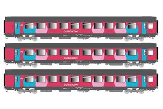 LS Models H0 (DC) SNCF Reisezugwagen-Set Corail Vtu OUIGO, Ep. VI, 3-tlg.