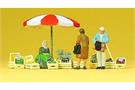 Preiser H0 Marktfrau mit Sonnenschirm, Kisten und Ware