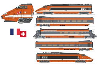 REE Modèles H0 (DC) SBB/SNCF Hochgeschwindigkeitszug-Grundset TGV PSE N°112, 5-tlg.