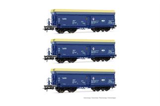 Rivarossi H0 PKP Cargo Selbstentladewagen-Set Fals, blau/gelb, Ep. VI, 3-tlg.