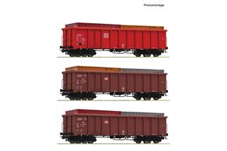 Roco H0 DB AG Hochbordwagen-Set Eanos-x 055, 20'-Container, Ep. VI, 3-tlg.