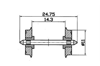 Roco H0 DC-Radsatz 11 mm, Achslänge 24.75 mm, beidseitig isoliert (Inhalt: 2 Stk.)