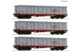 Roco H0 RailCargoWagon Hochbordwagen-Set Eanos, RailCargoAustria, Ep. VI, 3-tlg.