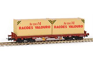 Sudexpress H0 CP Niederbordwagen Sgs, 2x20'-Container Avibom Racoes Valouro, Ep. V