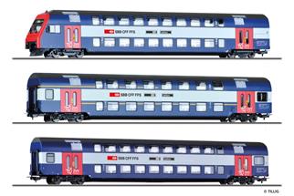 Tillig H0 SBB Doppelstockwagen-Set DPZ, Ep. V-VI, 3-tlg.