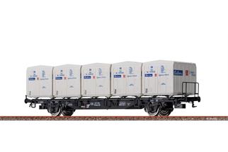 Brawa H0 (AC) DB Behältertragwagen Btmms 58, Ekrt 212 - Bahlsen, Ep. III