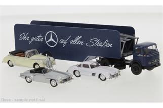 Brekina H0 MB LPS 338 Autotransport-SZ Mercedes-Benz, mit 3 Ricko-Modelle, 1960