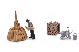 Busch H0 Action Set: Holz schichten