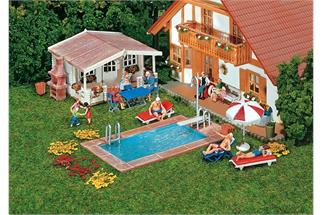 Faller H0 Swimmingpool und Gartenhaus