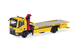 Herpa H0 MAN TGM Plateau-Abschlepp-LKW mit Kran, ADAC / Auto Groth