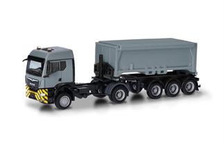 Herpa H0 MAN TGS TM Abraumcontainer-Sattelzug, grau/gelb