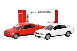 Herpa H0 MiniKit: Audi A4 Limousine, rot und weiss (Inhalt: je 1 Stk.)