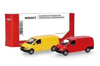 Herpa H0 MiniKit: MB Vito Kasten 2002, ginstergelb und rot (Inhalt: je 1 Stk.)