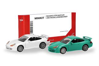 Herpa H0 MiniKit: Porsche 911 GT3 Grandprix, weiss und hellgrün (Inhalt: je 1 Stk.)