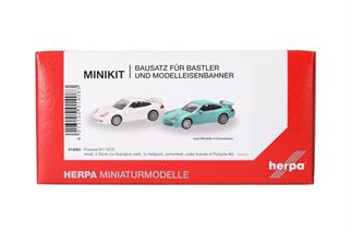 Herpa H0 MiniKit: Porsche 911 GT3 Grandprix, weiss und hellgrün (Inhalt: je 1 Stk.)
