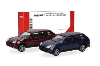 Herpa H0 MiniKit: Porsche Cayenne Turbo, rot und meerblau (Inhalt: je 1 Stk.)