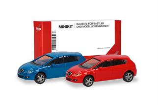 Herpa H0 MiniKit: Seat Leon, verkehrsrot und verkehrsblau (Inhalt: je 1 Stk.)