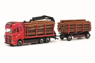 Herpa H0 Scania CR20 HD Holztransport-Hängerzug, Wurm Transporte