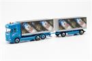 Herpa H0 Scania CR20 HD Pritsche/-Plane-Hängerzug, Rubin & Morger / Rugenbräu (SoSe CH)