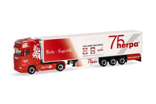 Herpa H0 Scania CS20 Kühlkoffer-SZ, Heide Logistik/75 Jahre Herpa (SoSe Sommerfest 2024)