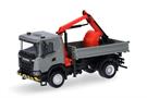 Herpa H0 Scania XT17 3-Seitenkipper mit Ladekran, grau/gelb