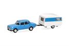 Herpa H0 Wartburg 353 '82 mit QEK-Wohnwagen, himmelblau