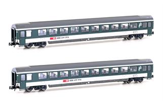 Hobbytrain N SBB Reisezugwagen-Set UIC-Z1 B ex. Bpm, grün/grau, Ep. V-VI, 2-tlg.