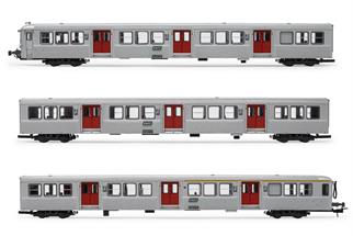 Jouef H0 SNCF Reisezugwagen-Set RIB 70, rote Türen, Ep. IV-V, 3-tlg.