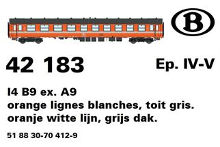 LS Models H0 SNCB Reisezugwagen I4 B9 ex A9, orange C1, 2. Klasse, Ep. IV-V