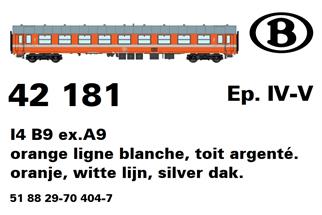 LS Models H0 SNCB Reisezugwagen I4 B9 ex A9, orange C1, 2. Klasse, Ep. IV-V