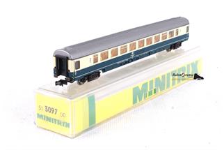 Minitrix 3097 N DB Personenwagen Bpmz 291, ozeanblau/beige (OCC)