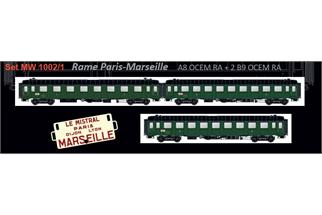 Models World H0 (DC) SNCF Reisezug-Wagenset 2 Mistral, Ep. IIIb, 3-tlg.