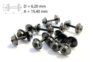 N-Train N Radsätze Ø 6.2 mm, Achslänge 15.4 mm, für Minitrix (Inhalt: 10 Stk.)