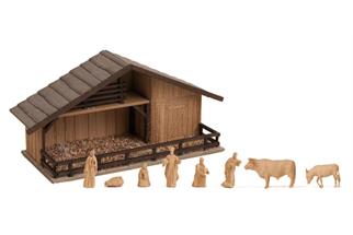 Noch H0 L-C minis Weihnachtsmarkt-Krippe mit Figuren in Holz (Inhalt: 8 Stk)