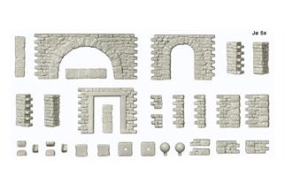 Preiser H0 Bruchsteinmauern mit Toröffnungen und Rundbogen, Eckpfosten