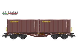 PT Trains H0 Touax Containertragwagen Sgmmnss, 2x20'-HC-Container Touax