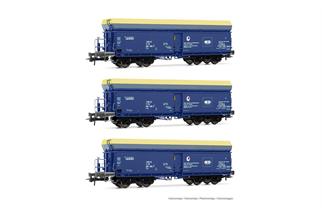 Rivarossi H0 PKP Cargo Selbstentladewagen-Set Fals, blau/gelb, Ep. VI, 3-tlg.