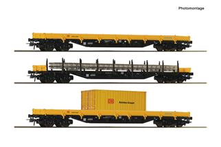 Roco H0 (DC) DB BAHNBAU 3-tlg. Set: Rungenwagen, DB Bahnbau
