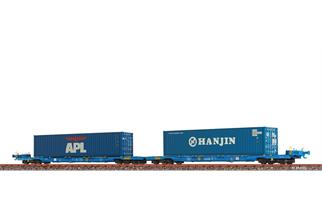 Brawa H0 AAE Doppel-Containertragwagen Sffggmrrss 36, APL/Hanjin, Ep. VI