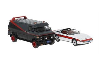 Brekina/PCX87 H0 Fahrzeugset GMC Vandura + Chevrolet Corvette C4, A-Team, 2-tlg.